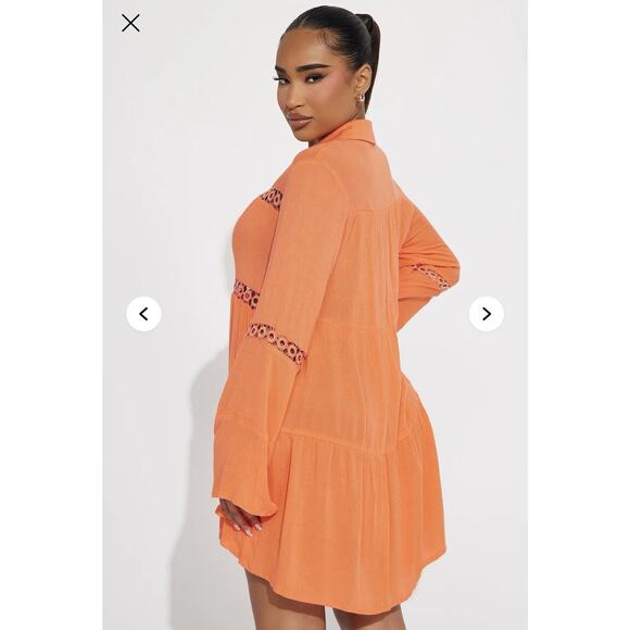 Fashion Nova Breezy Paradise Linen Circle Cover Up Shirt Dress - Orange - Medium - Picture 3 of 5